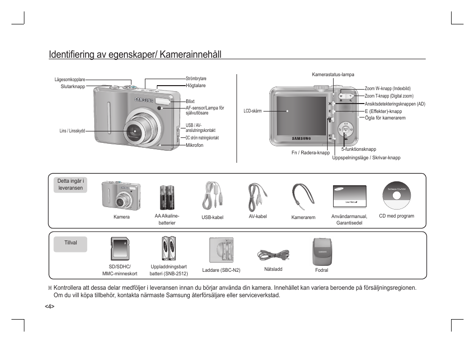 Identifi ering av egenskaper/ kamerainnehåll | Samsung S1060 User Manual | Page 53 / 98