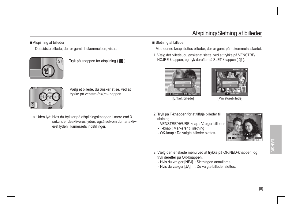 Afspilning/sletning af billeder, Dansk | Samsung S1060 User Manual | Page 74 / 98