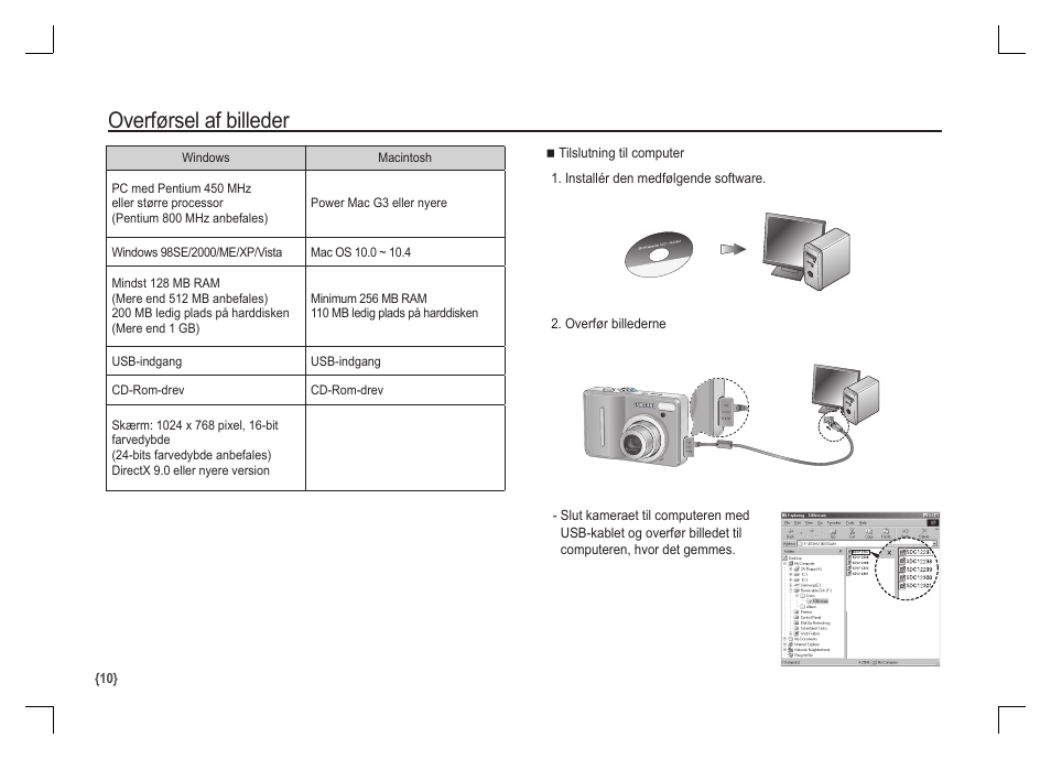 Overførsel af billeder | Samsung S1060 User Manual | Page 75 / 98