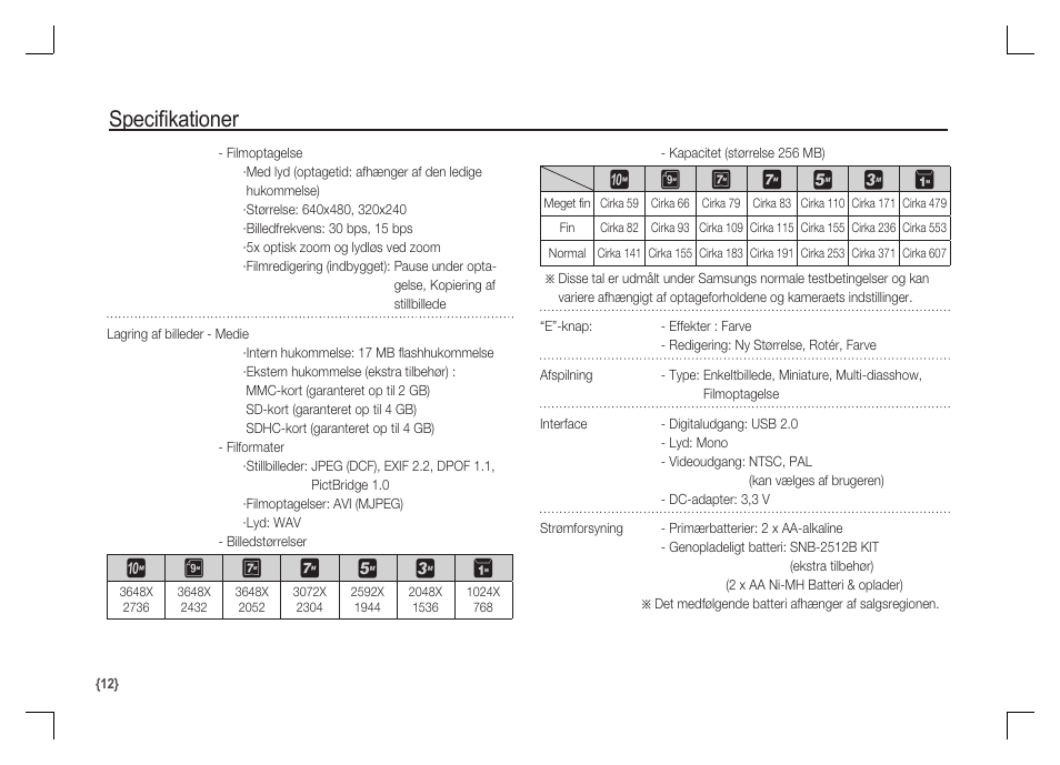 Specifi kationer | Samsung S1060 User Manual | Page 77 / 98