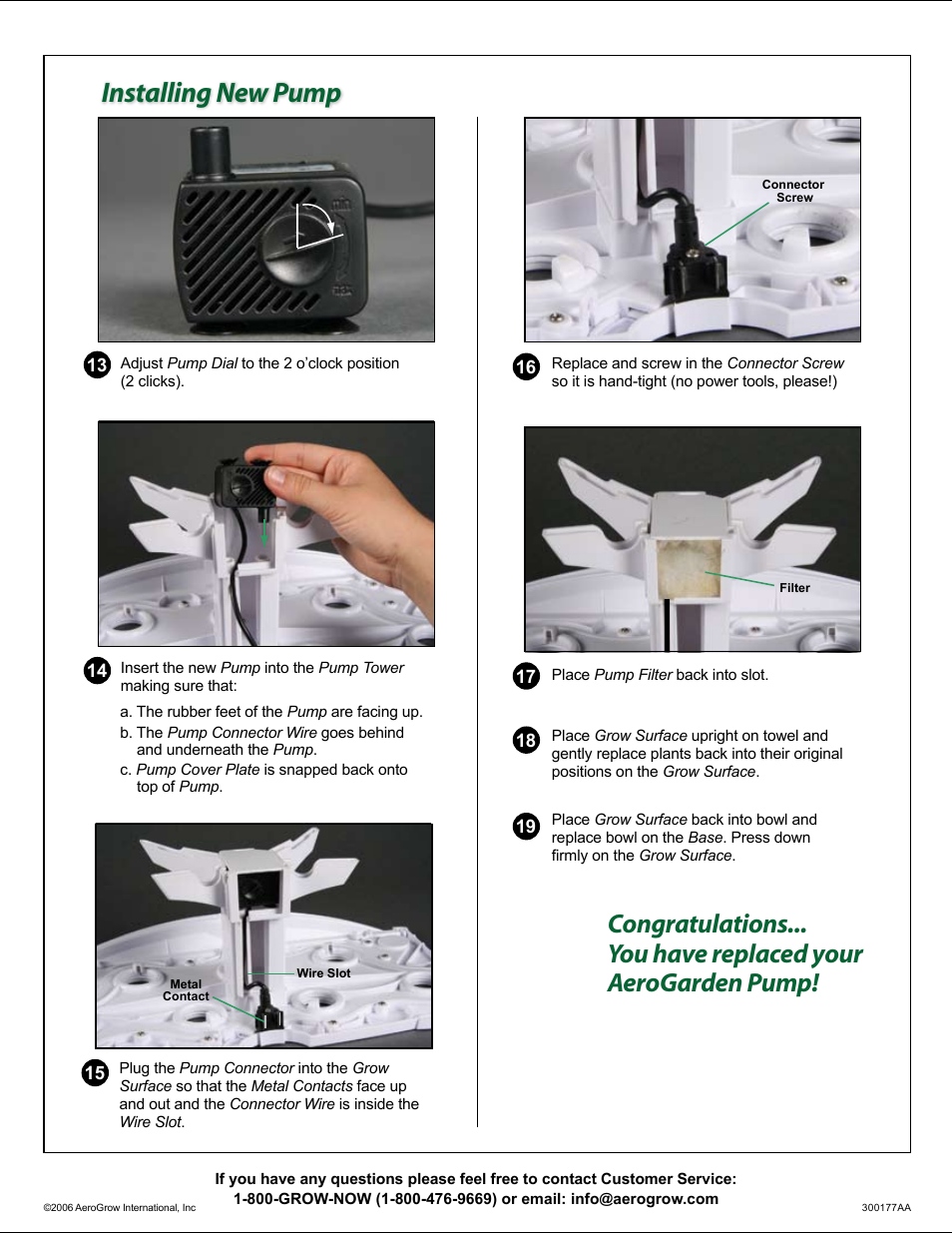 Directions for replacing aerogarden pump, Installing new pump removing old pump | AeroGarden 300177AA User Manual | Page 2 / 2