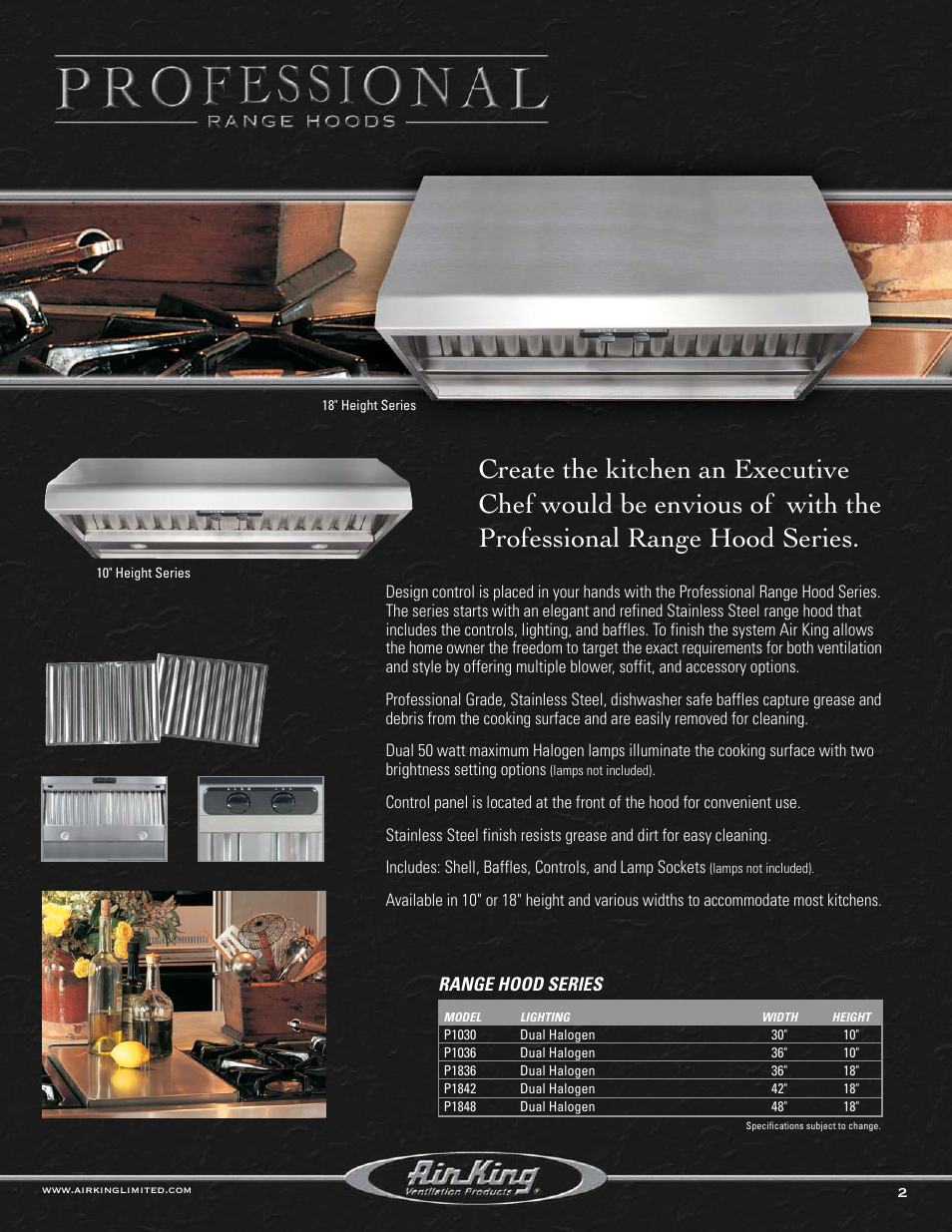 Range hood series | Air King P1842 User Manual | Page 2 / 8