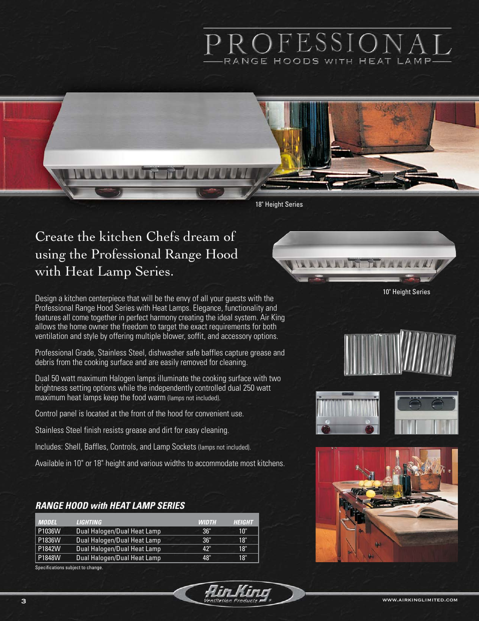 Range hood with heat lamp series | Air King P1842 User Manual | Page 3 / 8