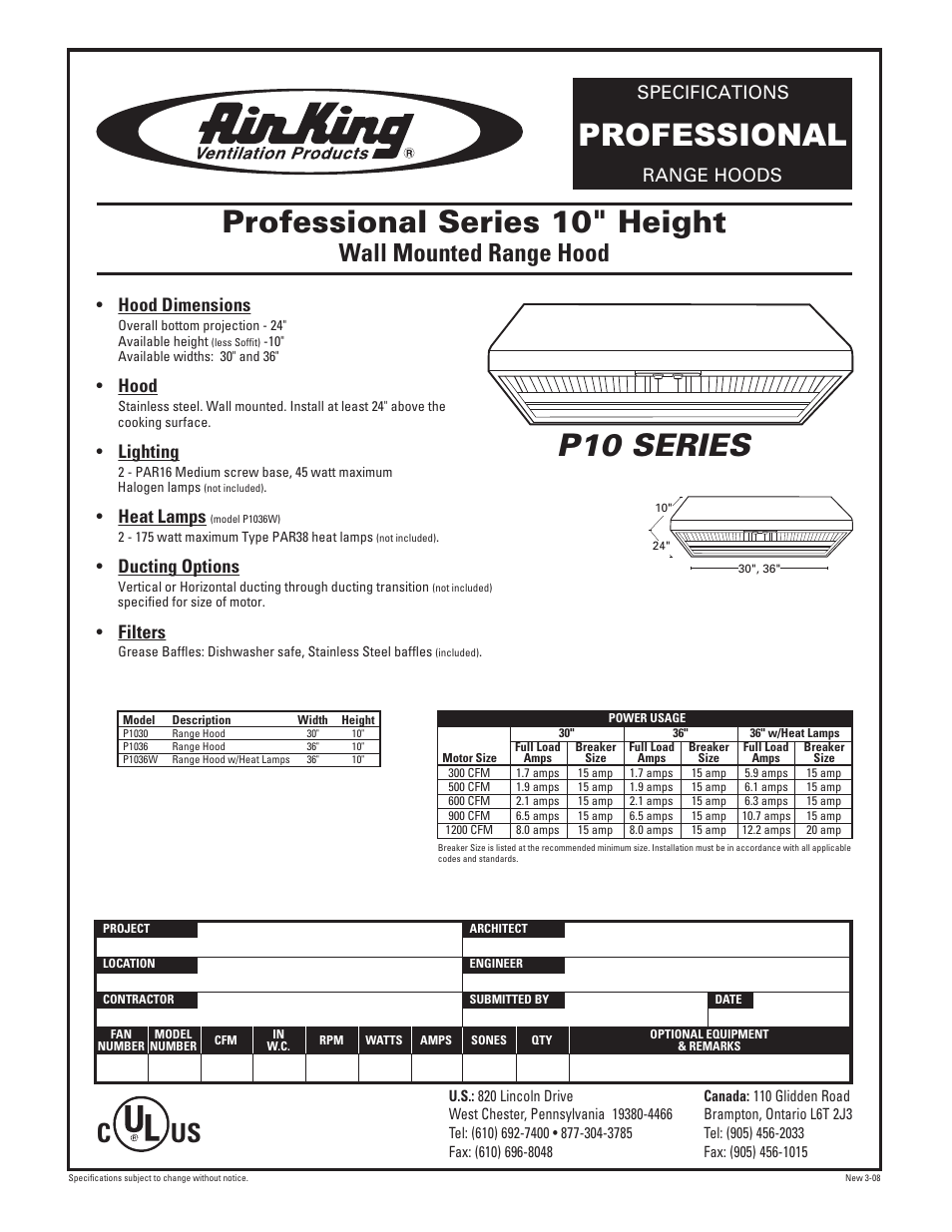 Air King RANGE HOODS PROFESSIONAL User Manual | 1 page