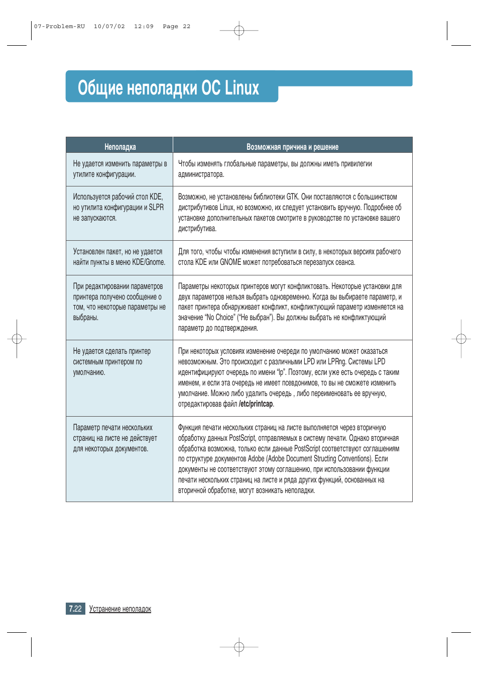 Общие неполадки ос linux, Й·˘лв мвфуо‡‰нл йл linux | Samsung ML-1430 User Manual | Page 107 / 145