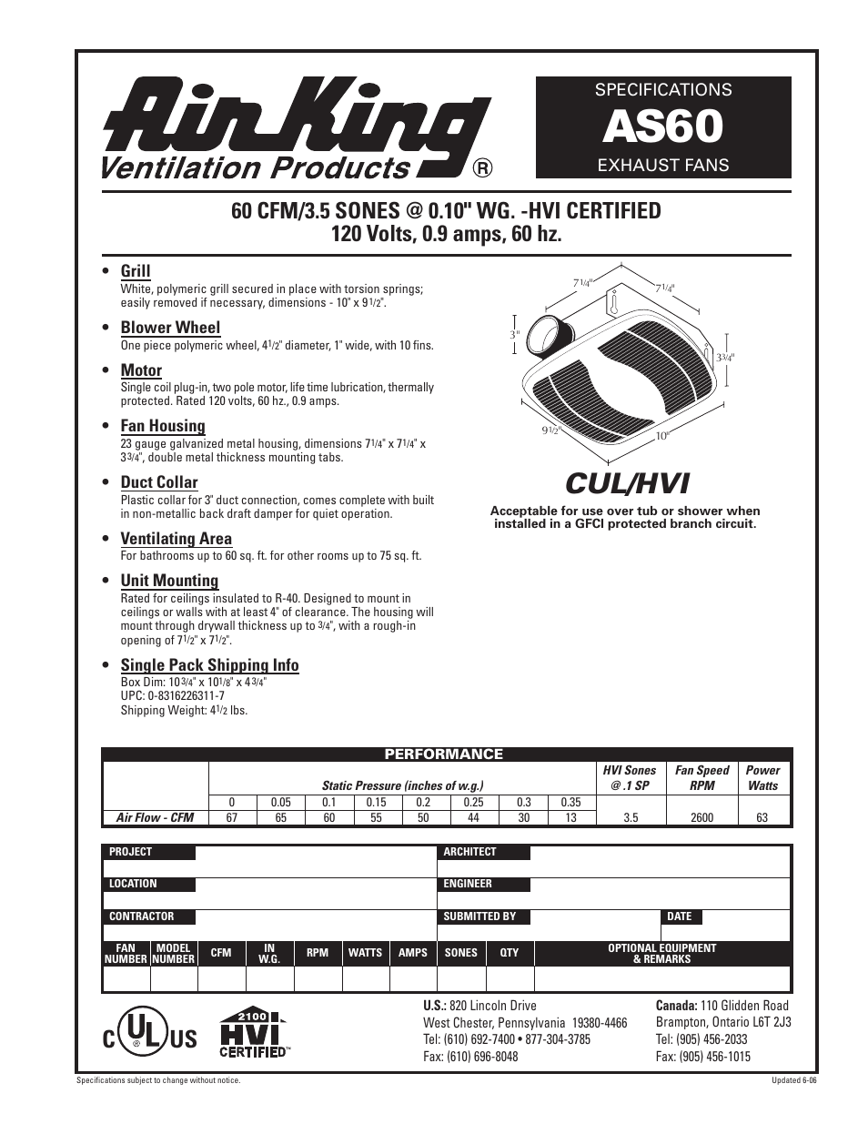 Air King AS60 User Manual | 1 page