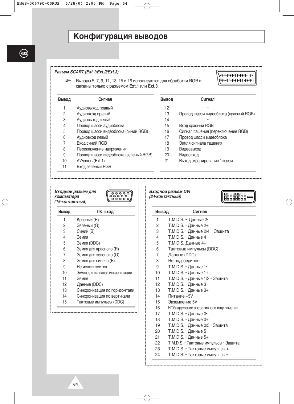 Думщл„ы‡ˆлﬂ ‚˚‚у‰у | Samsung PS-50P4HR User Manual | Page 64 / 70