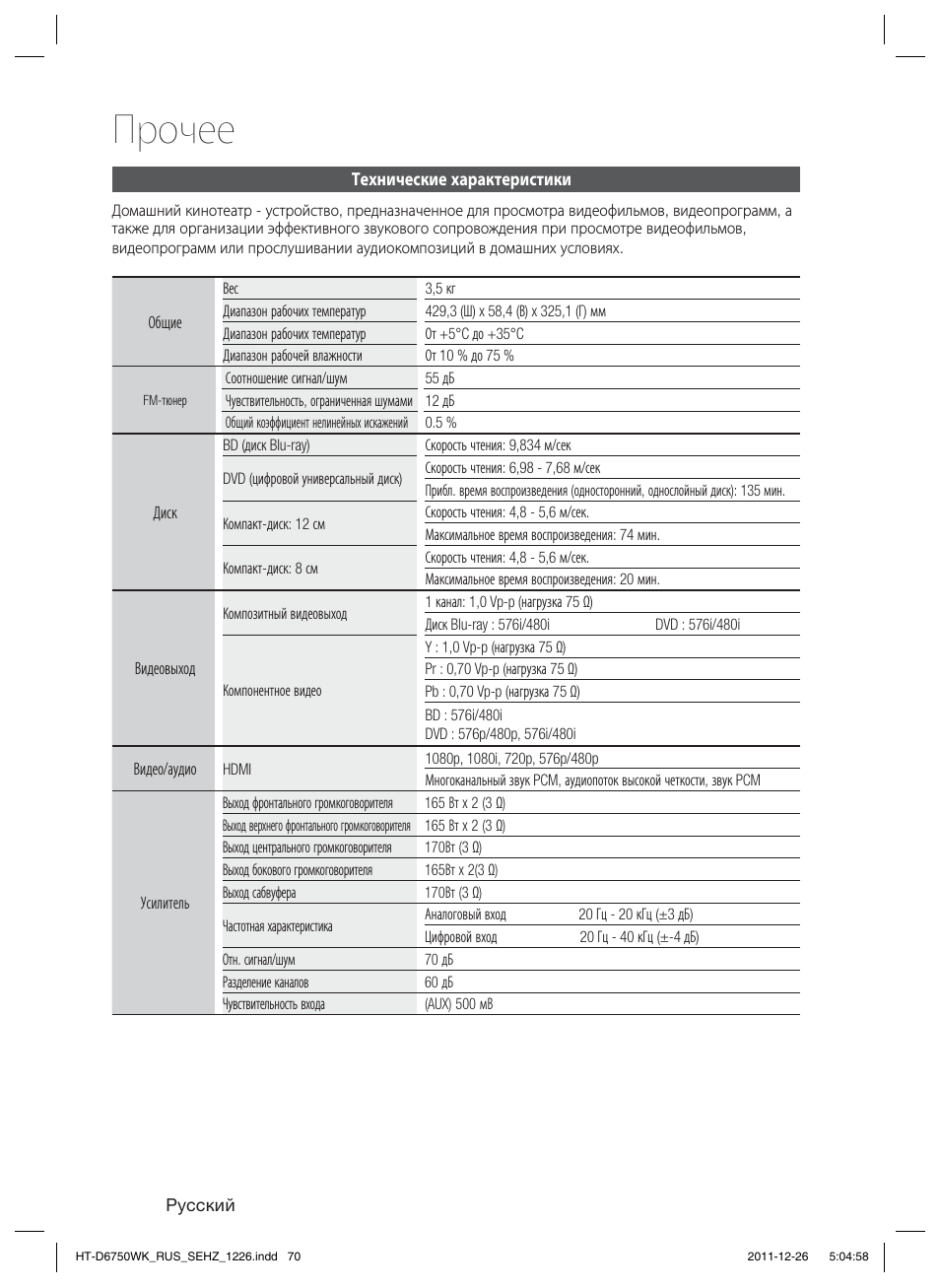 Прочее | Samsung HT-D6750WK User Manual | Page 70 / 80