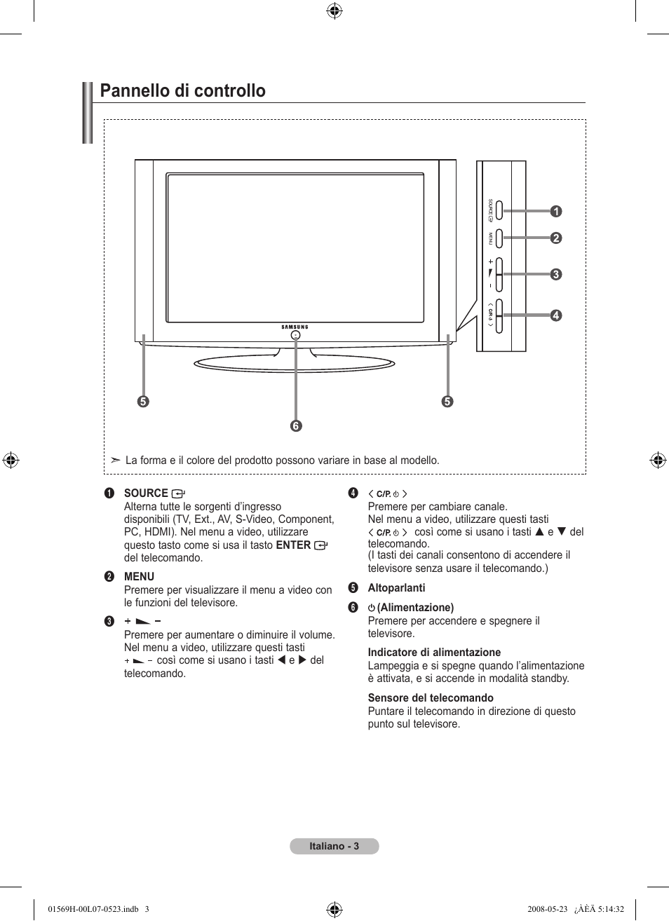 Pannello di controllo | Samsung LE22S81BH User Manual | Page 29 / 58