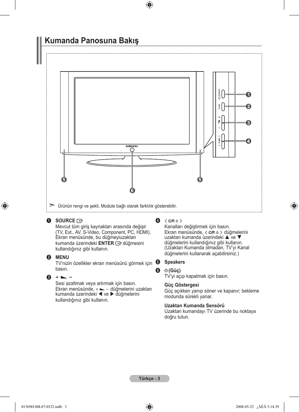 Kumanda panosuna bakış | Samsung LE22S81BH User Manual | Page 53 / 58