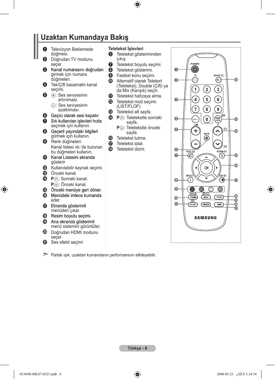 Uzaktan kumandaya bakış | Samsung LE22S81BH User Manual | Page 56 / 58