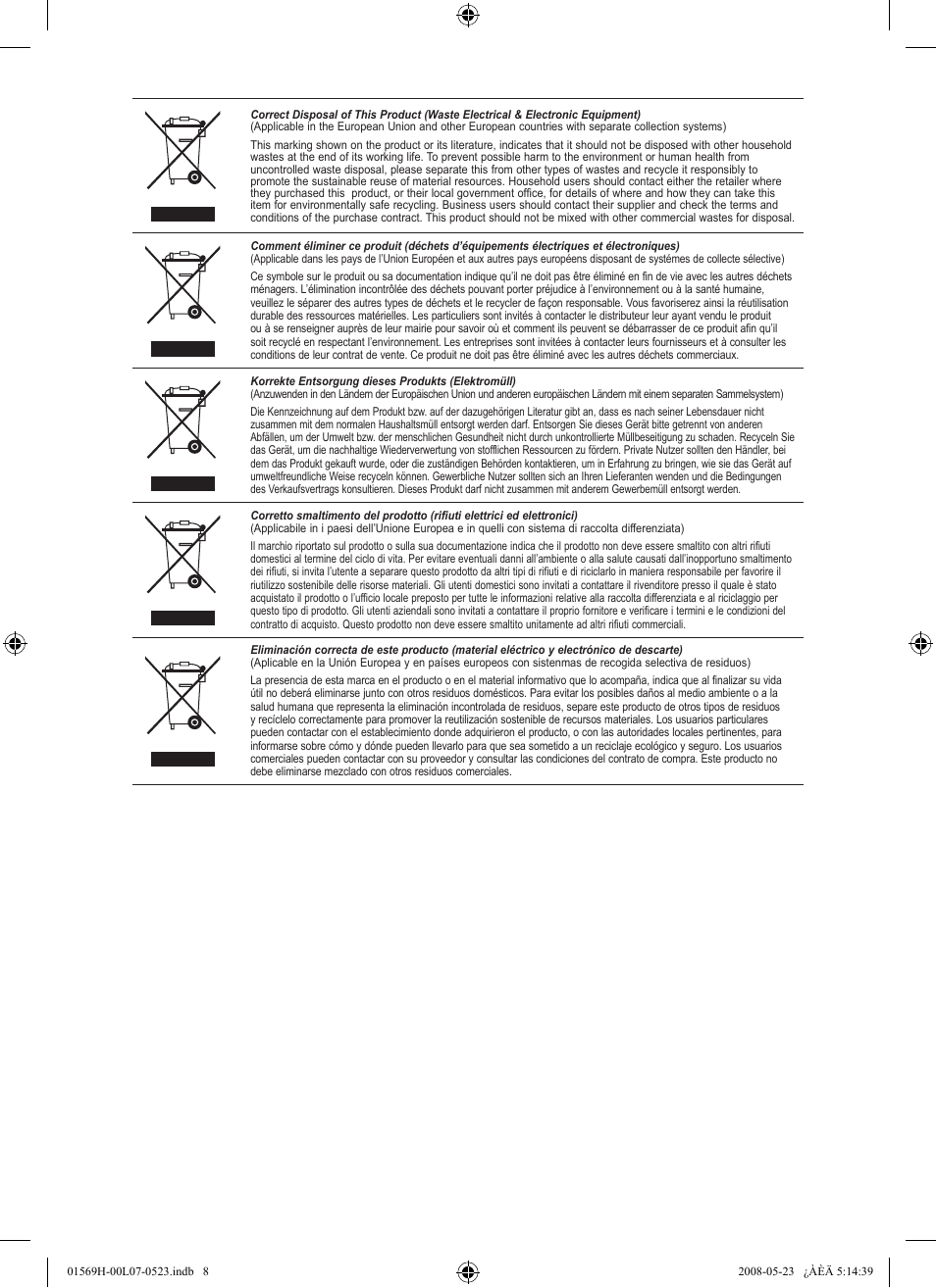 Weee | Samsung LE22S81BH User Manual | Page 58 / 58