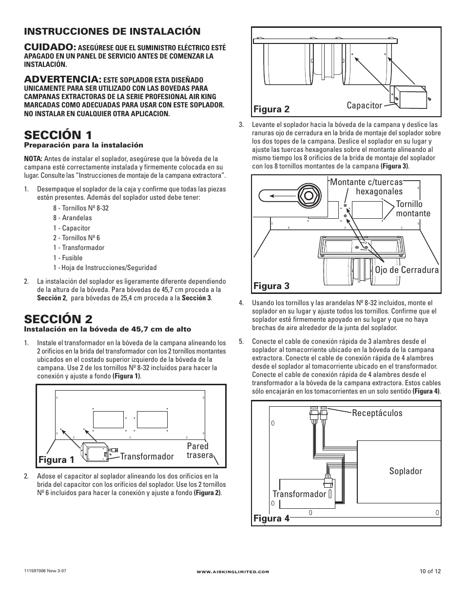 Sección 1, Sección 2 | Air King B1125 User Manual | Page 10 / 12