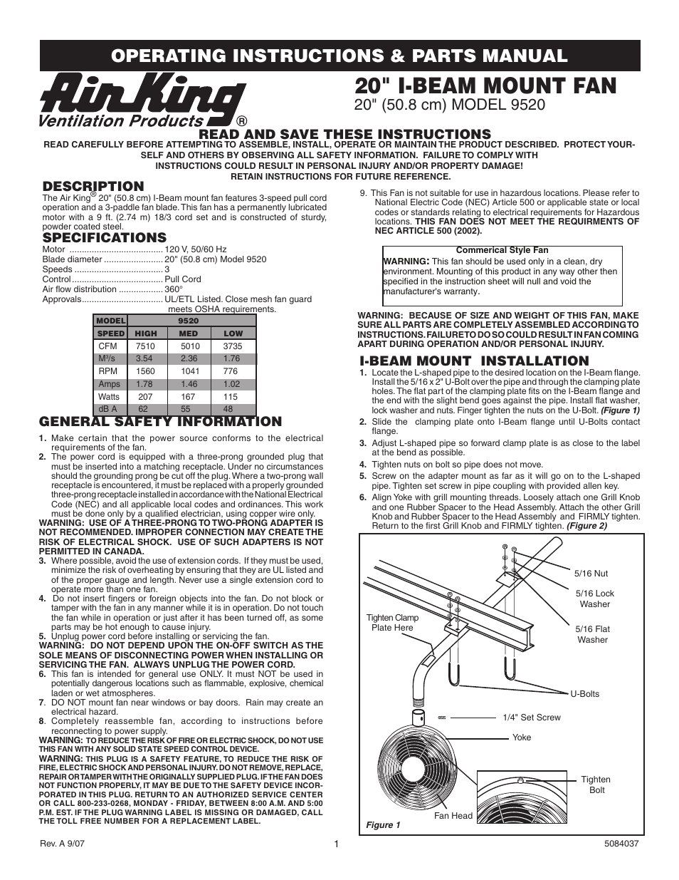 Air King 9520 User Manual | 2 pages