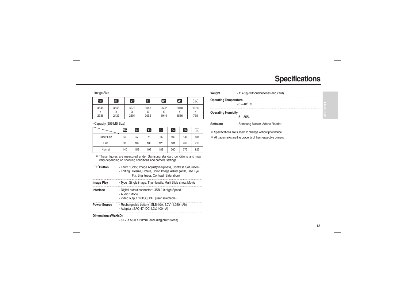 Specifications | Samsung L210 User Manual | Page 14 / 98