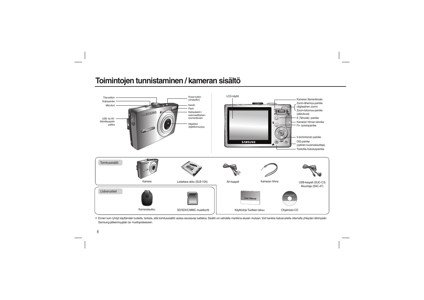 Toimintojen tunnistaminen / kameran sisältö | Samsung L210 User Manual | Page 37 / 98