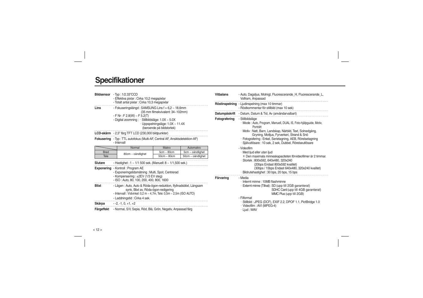 Specifikationer | Samsung L210 User Manual | Page 61 / 98