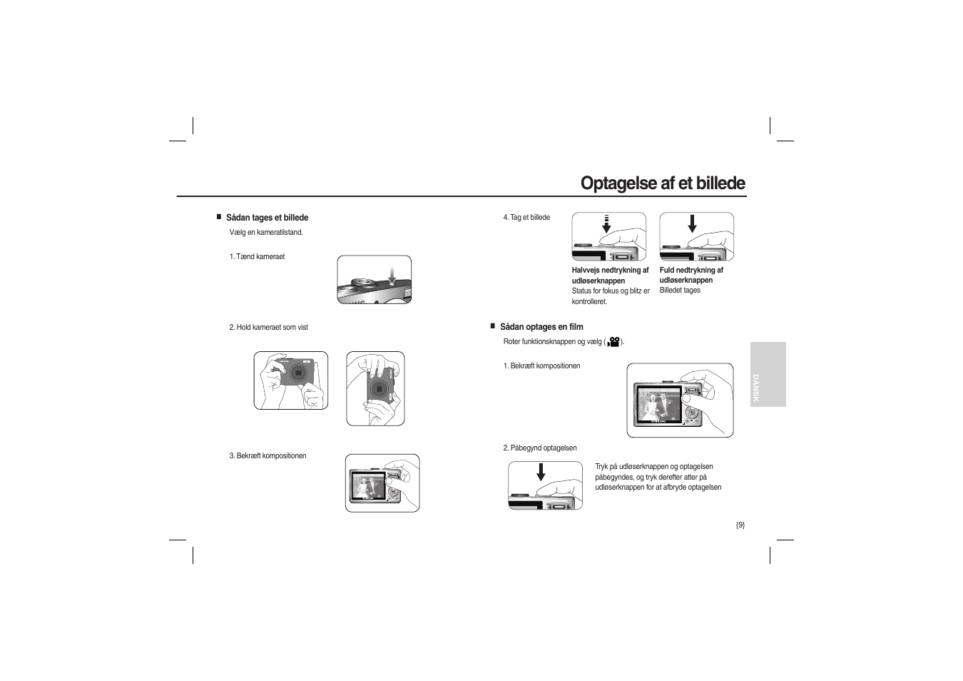 Optagelse af et billede | Samsung L210 User Manual | Page 74 / 98