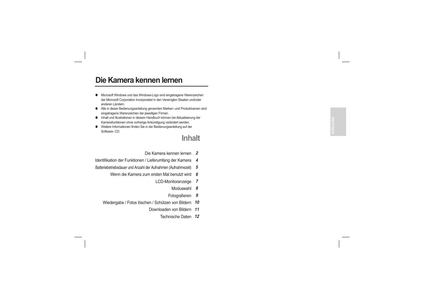 Die kamera kennen lernen, Inhalt | Samsung M110 User Manual | Page 18 / 98