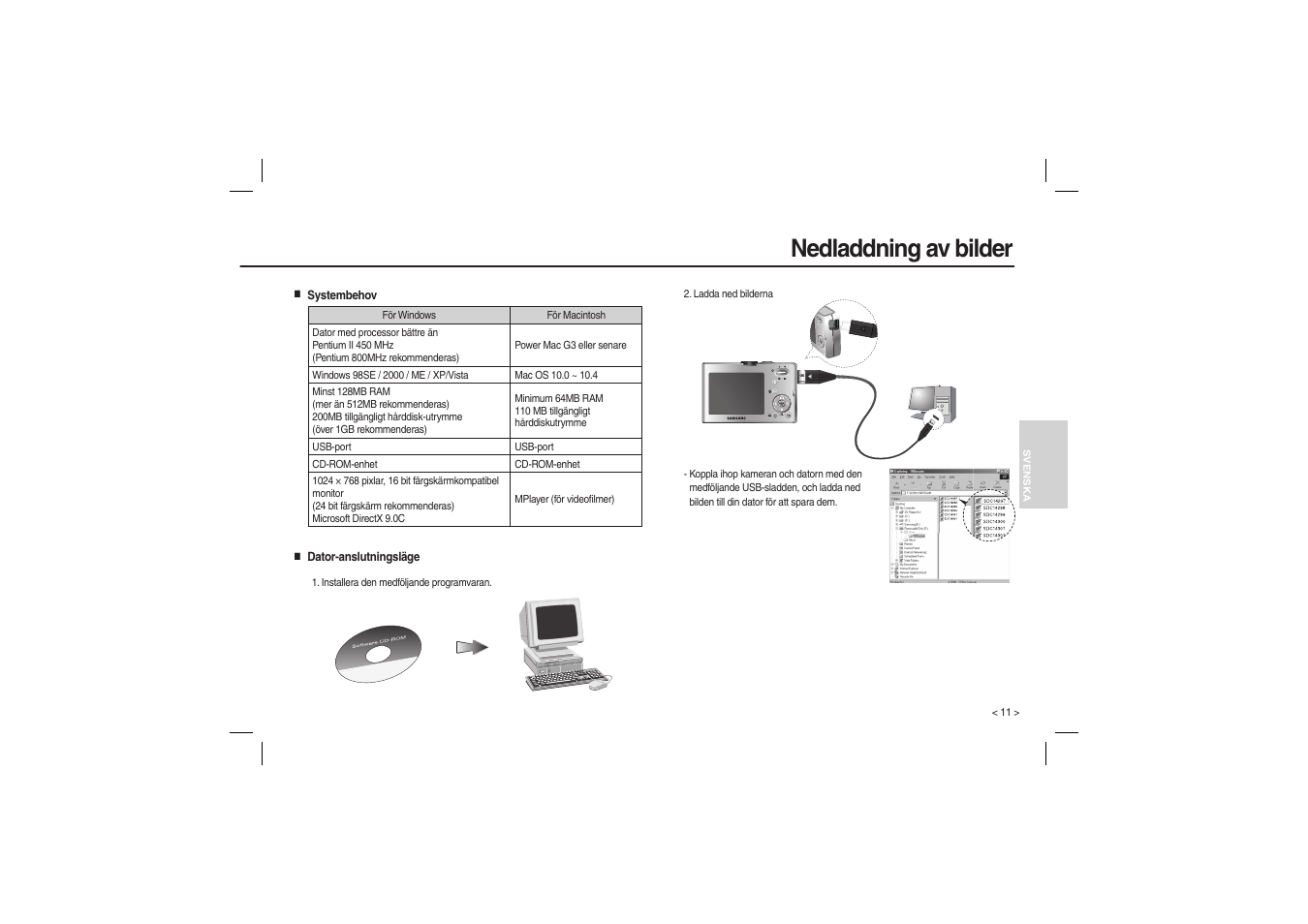 Nedladdning av bilder | Samsung M110 User Manual | Page 60 / 98