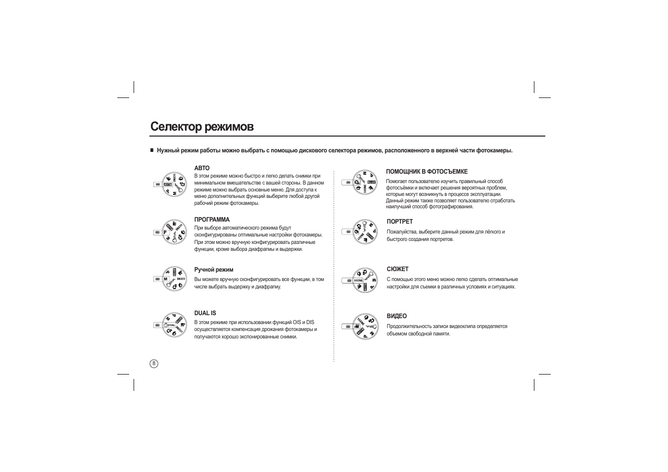 Селектор режимов | Samsung M110 User Manual | Page 89 / 98