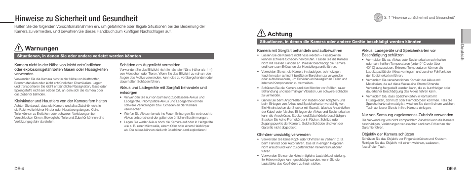 Hinweise zu sicherheit und gesundheit, Warnungen, Achtung | Samsung NV9 User Manual | Page 12 / 82