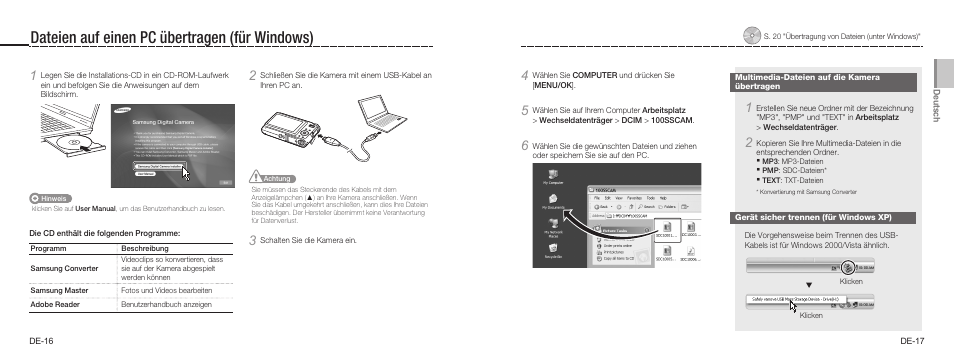 Dateien auf einen pc übertragen (für windows) | Samsung NV9 User Manual | Page 18 / 82