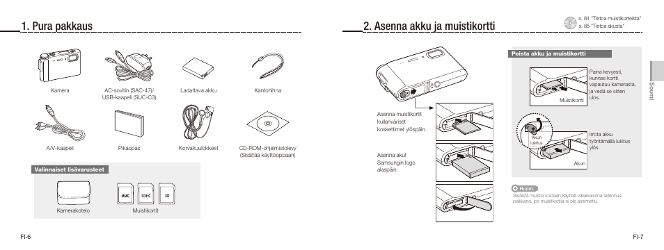 Pura pakkaus 2. asenna akku ja muistikortti | Samsung NV9 User Manual | Page 22 / 82