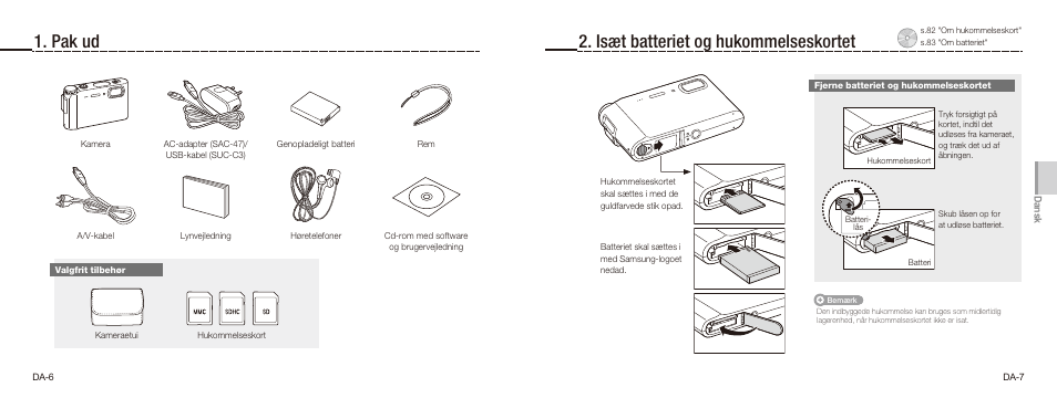 Pak ud 2. isæt batteriet og hukommelseskortet | Samsung NV9 User Manual | Page 40 / 82