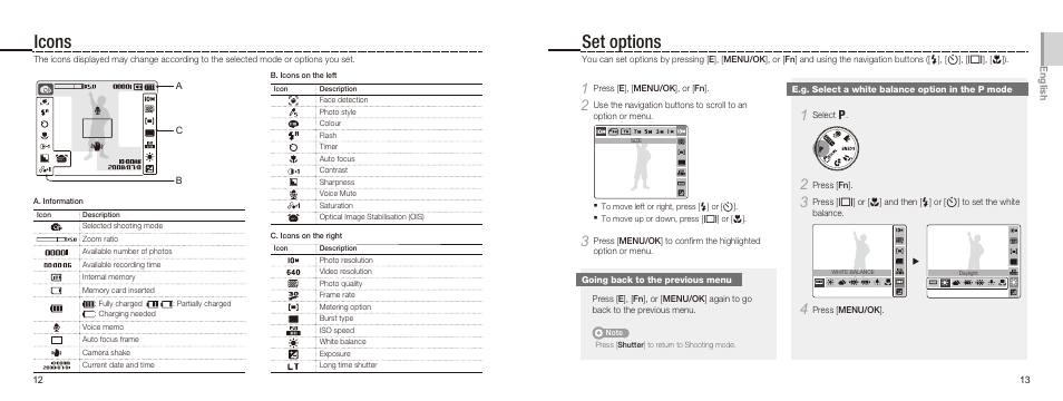 Icons set options | Samsung NV9 User Manual | Page 7 / 82