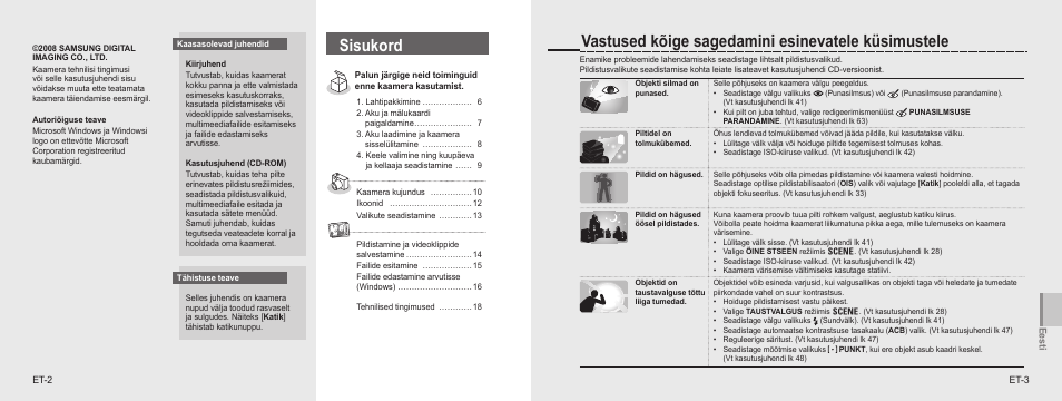 Sisukord, Vastused kõige sagedamini esinevatele küsimustele | Samsung NV9 User Manual | Page 74 / 82