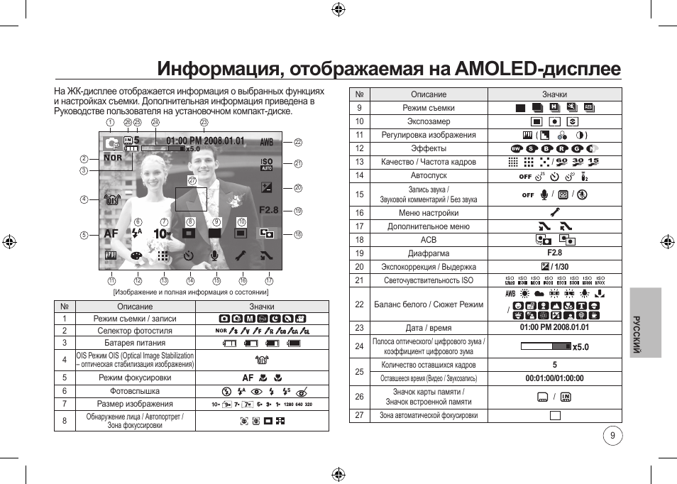 Информация, отображаемая на amoled-дисплее | Samsung NV24 HD User Manual | Page 111 / 124