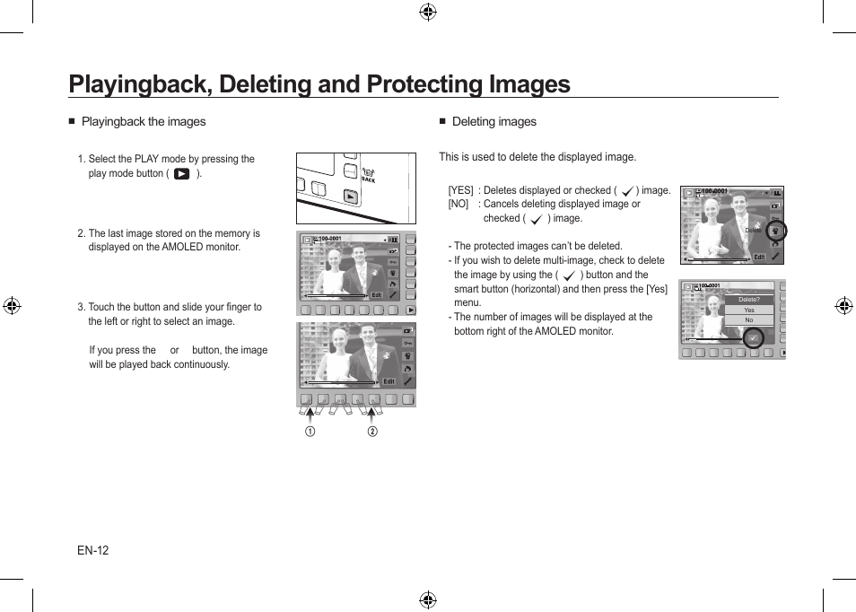 Playingback, deleting and protecting images | Samsung NV24 HD User Manual | Page 12 / 124