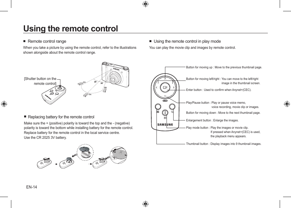 Using the remote control | Samsung NV24 HD User Manual | Page 14 / 124