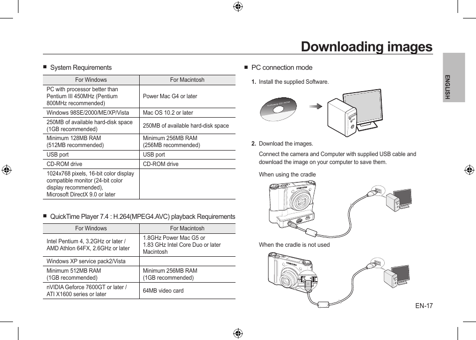 Downloading images | Samsung NV24 HD User Manual | Page 17 / 124