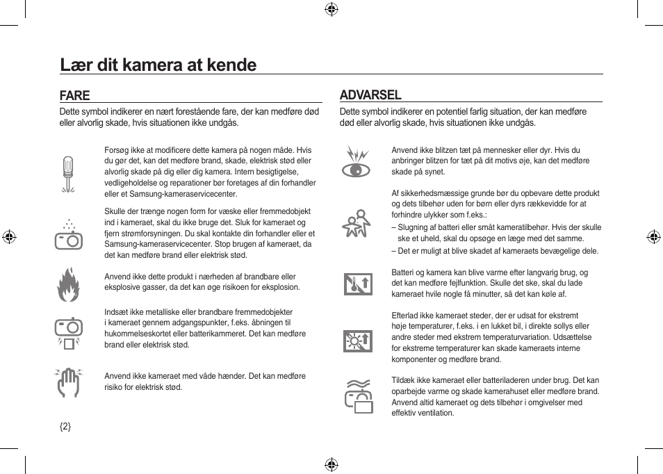 Lær dit kamera at kende, Fare advarsel | Samsung NV24 HD User Manual | Page 84 / 124