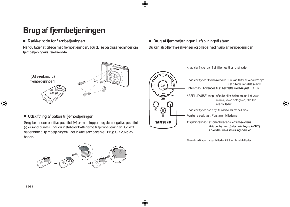 Brug af fjernbetjeningen | Samsung NV24 HD User Manual | Page 96 / 124