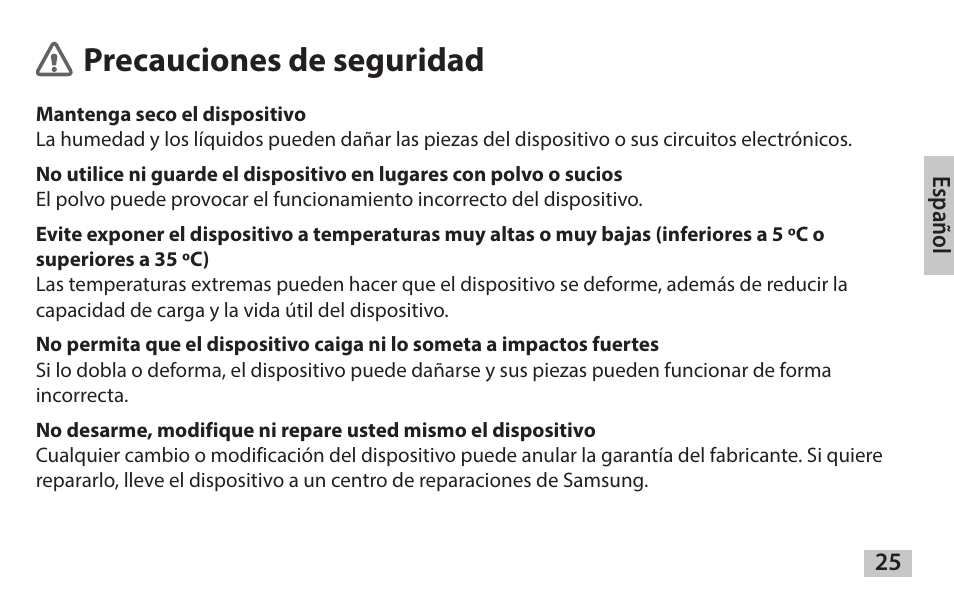 Español, Precauciones de seguridad | Samsung EAD-T10 User Manual | Page 27 / 82