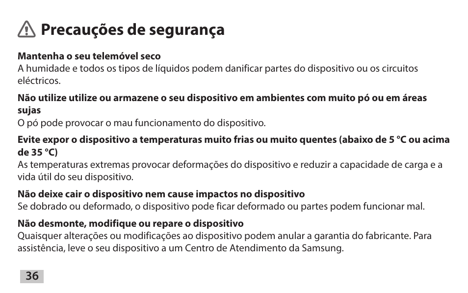 Português, Precauções de segurança | Samsung EAD-T10 User Manual | Page 38 / 82