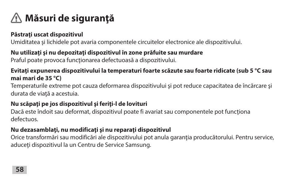 Română, Măsuri de siguranţă | Samsung EAD-T10 User Manual | Page 60 / 82