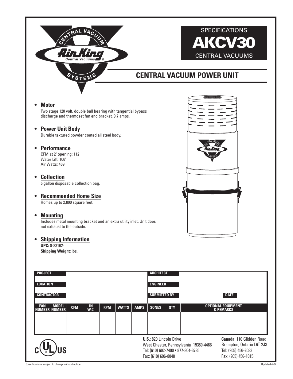 Air King AKCV30 User Manual | 1 page