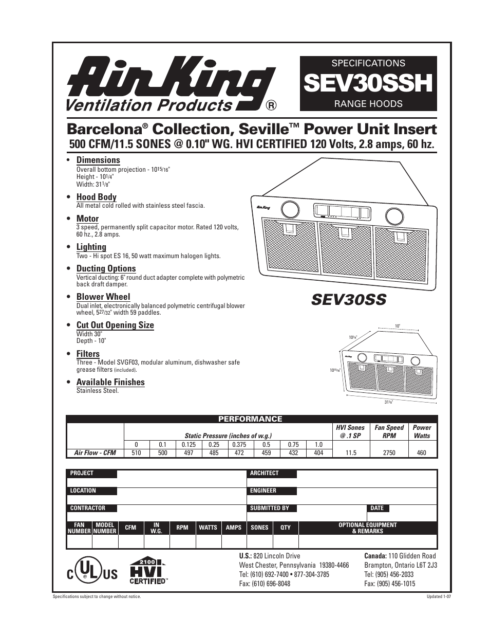 Air King SEV30SSH User Manual | 1 page