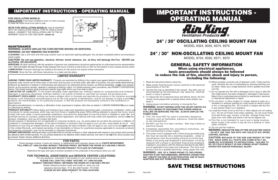 Air King 9371 User Manual | 2 pages