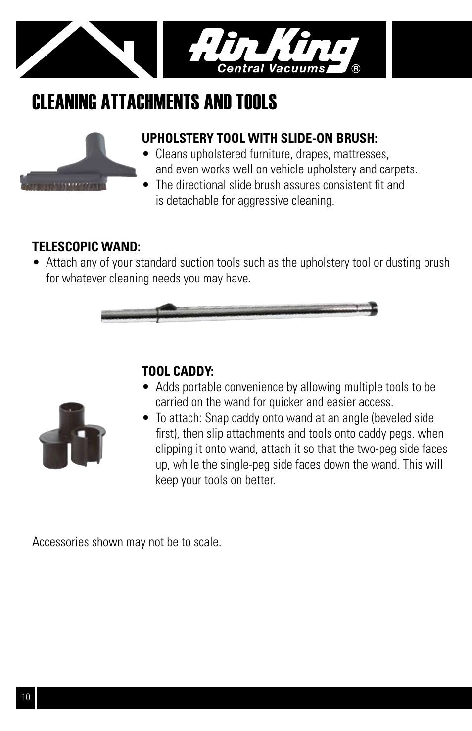 Cleaning attachments and tools | Air King CVS-11T User Manual | Page 10 / 12