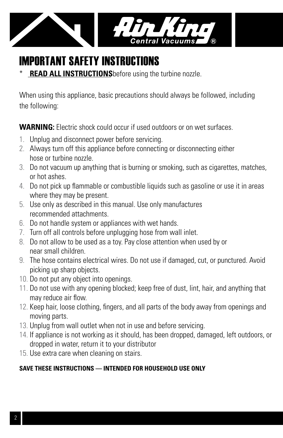 Important safety instructions | Air King CVS-11T User Manual | Page 2 / 12