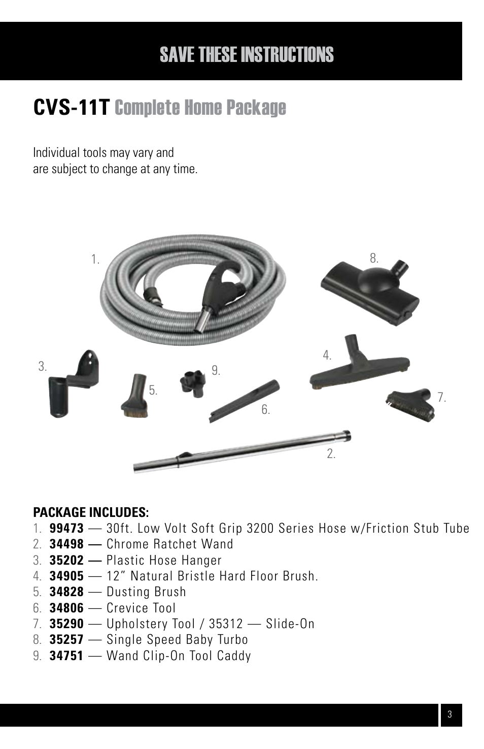 Save these instructions, Cvs-11t complete home package | Air King CVS-11T User Manual | Page 3 / 12