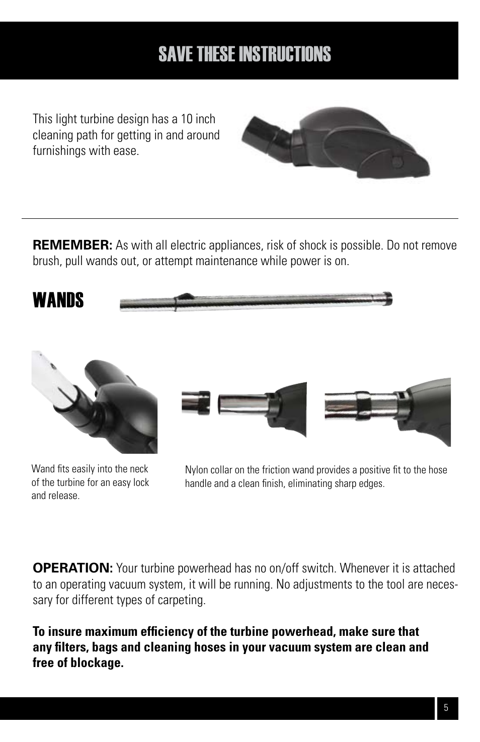 Wands, Save these instructions | Air King CVS-11T User Manual | Page 5 / 12