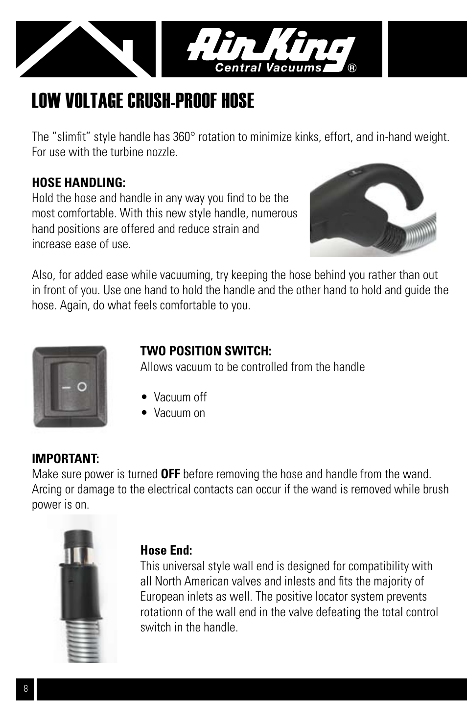 Low voltage crush-proof hose | Air King CVS-11T User Manual | Page 8 / 12