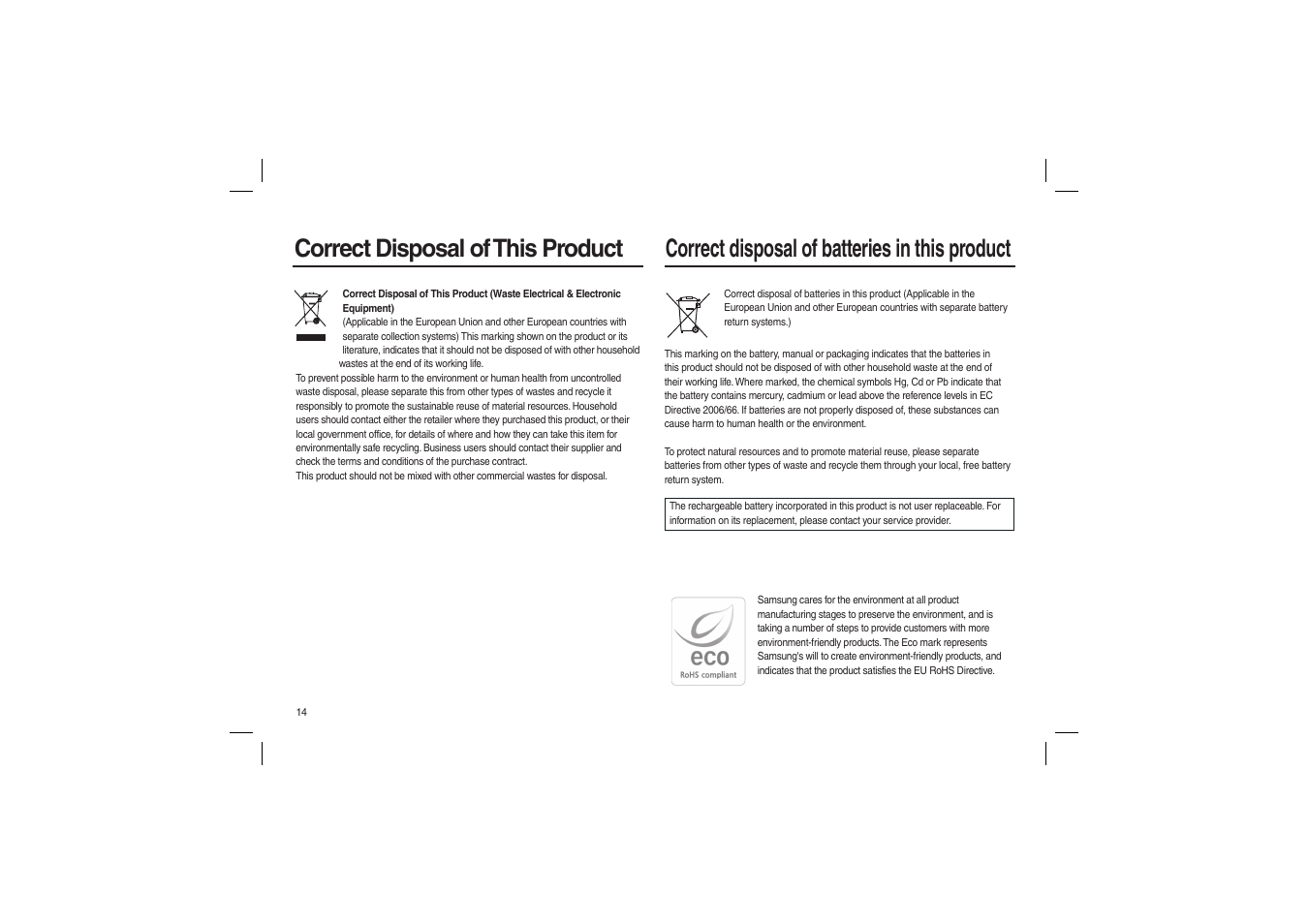 Correct disposal of this product, Correct disposal of batteries in this product | Samsung L200 User Manual | Page 15 / 98
