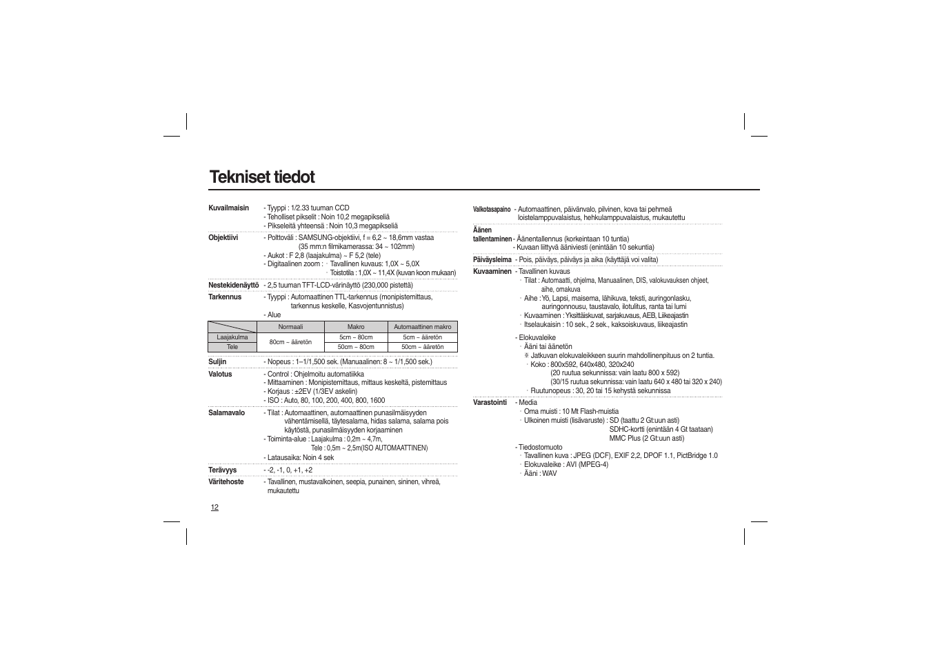 Tekniset tiedot | Samsung L200 User Manual | Page 45 / 98